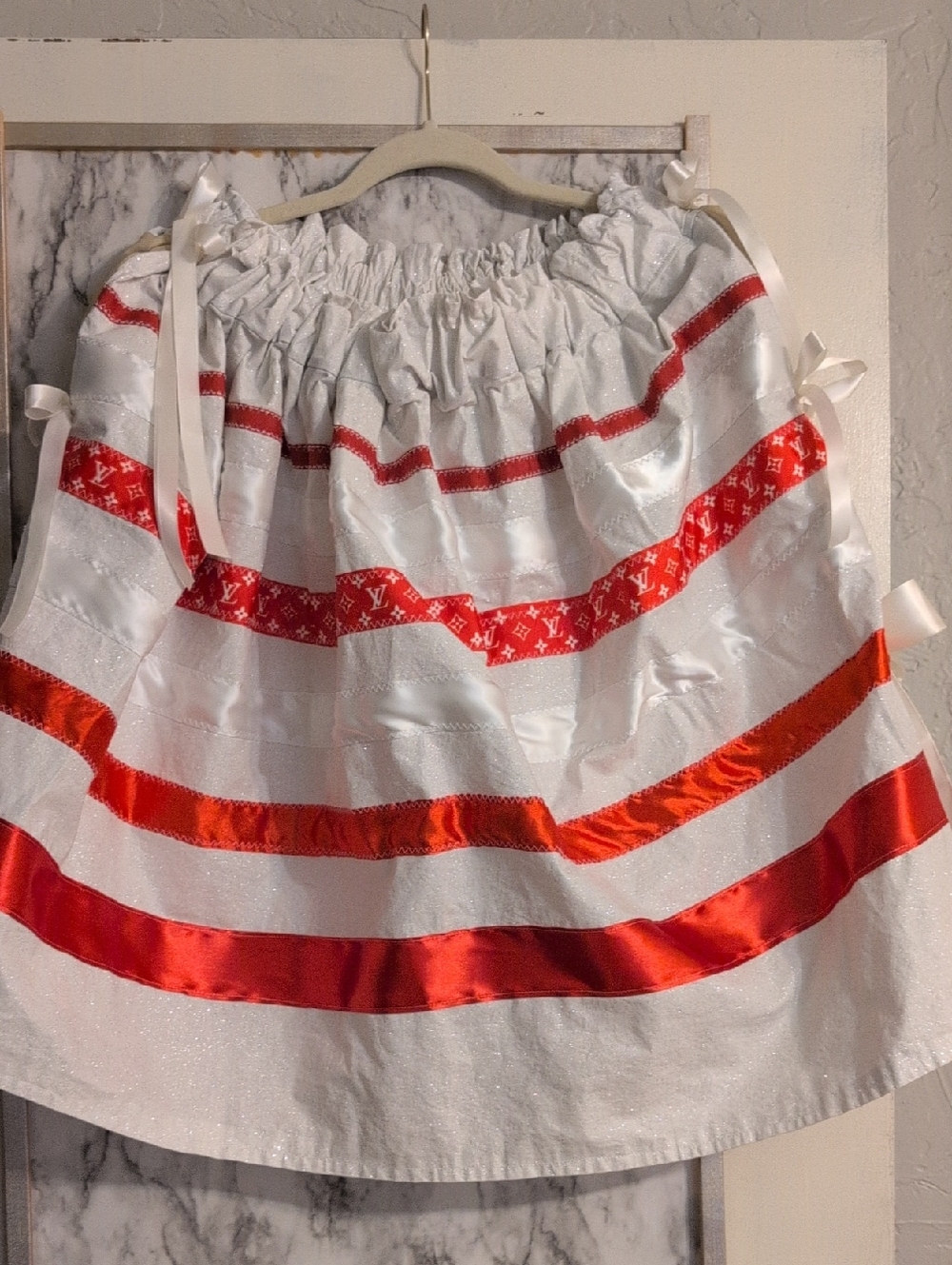 White and Red Native Ribbon  Skirt